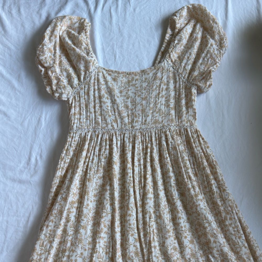 American Eagle Outfitters Cream and Brown Floral Mini Dress